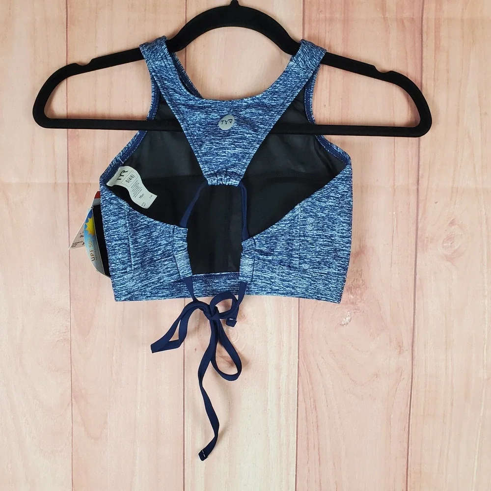 TYR Mantra Kira Bikini Top Womens Small Heather Navy Blue Built In Bra Swimwear